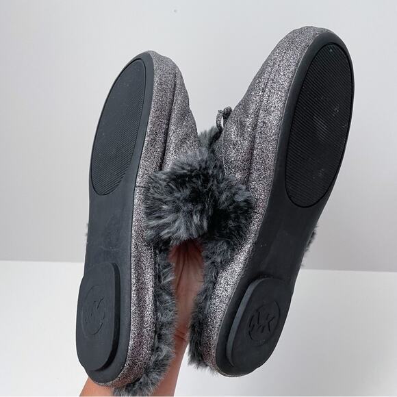 Michael Kors Slippers Fur Glitter Gunmetal Silver Size 6/7 - Picture 5 of 6